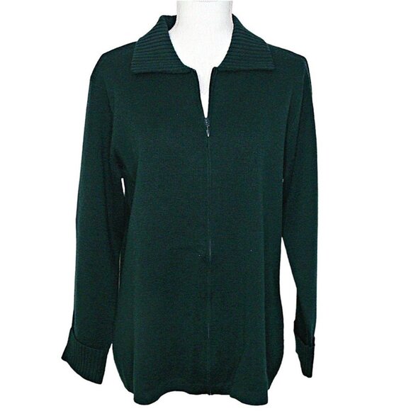 Talbots Womens Black Wool Long Sleeve Full Zip Cardigan Sweater Sz Large Petite - Picture 1 of 12